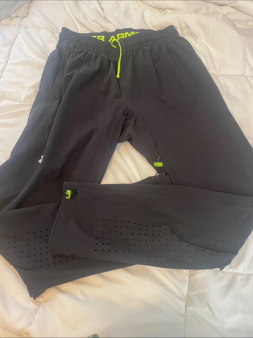 Under Armour Black Joggers with Neon Yellow Accents Large